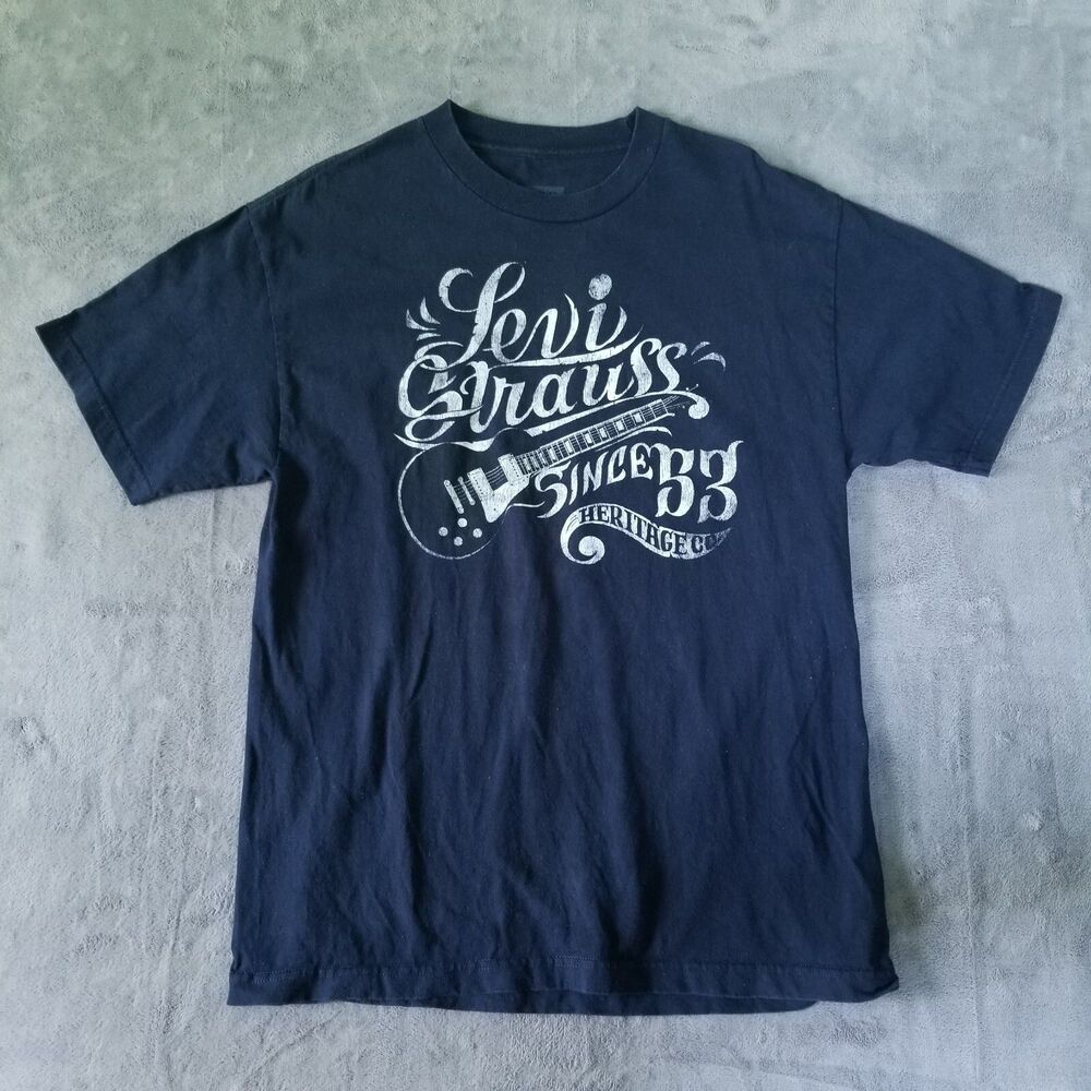Levi Strauss Tshirt Mens Blue Size Large Guitar Music Since '53 Heritage Co